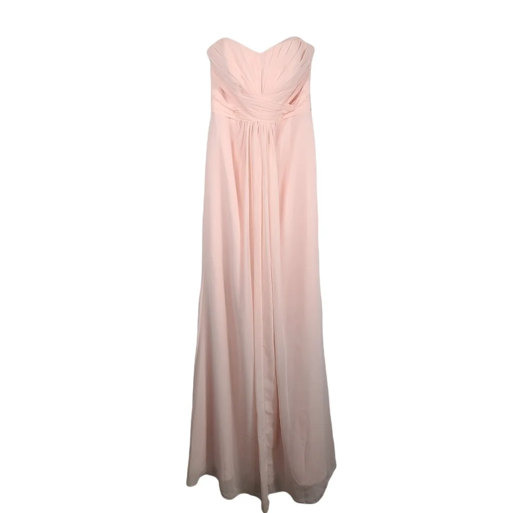 DAVID’S BRIDAL chiffon petal pink strapless maxi dress zip back Dz 2 - Picture 2 of 8